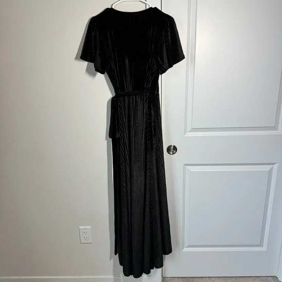 Baltic Born Black Velvet Andi Ribbed Wrap Dress Size Small Formal Bridesmaid - Picture 9 of 15